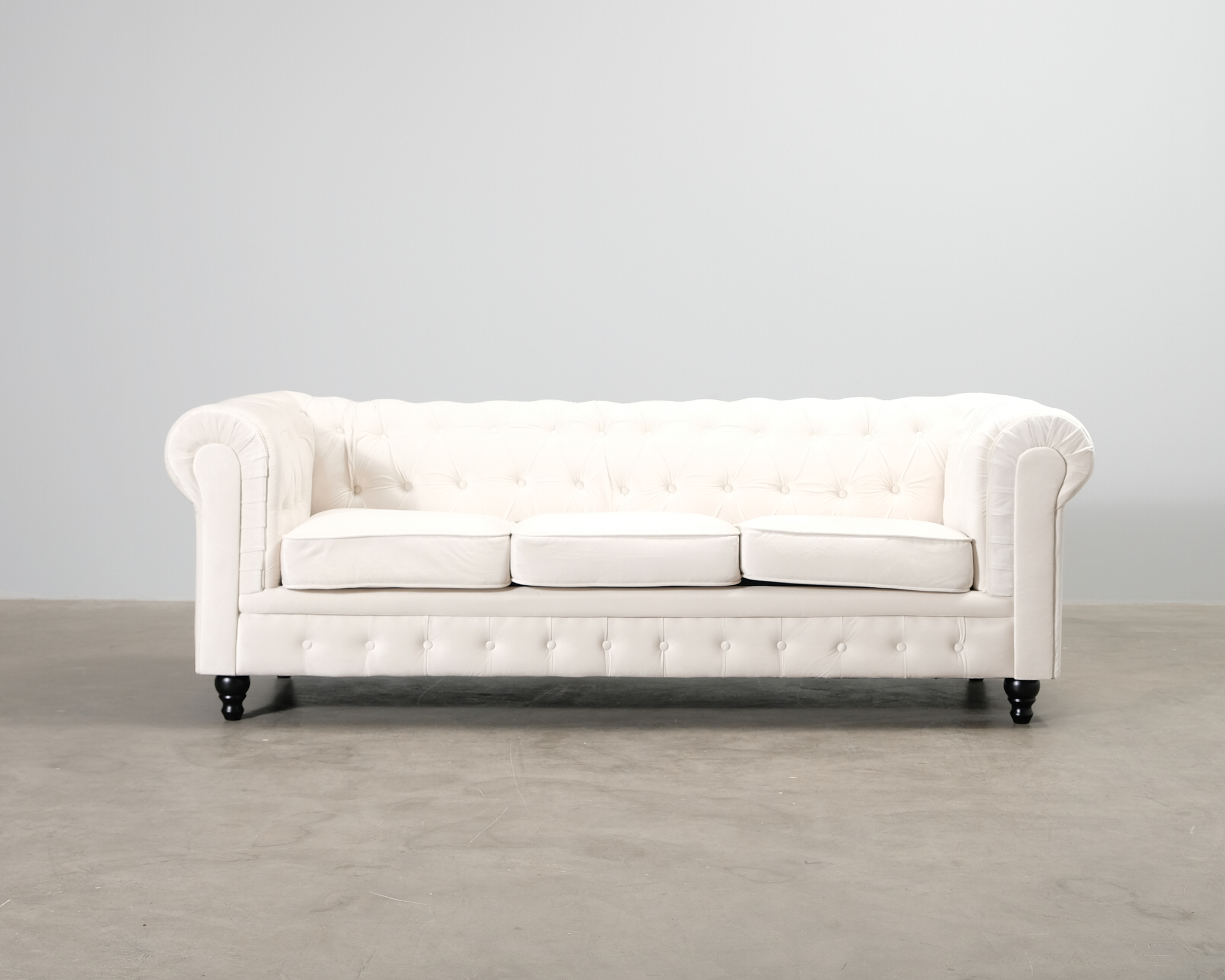 Chesterfield Lyx 3-sits sammetssoffa ljusbeige