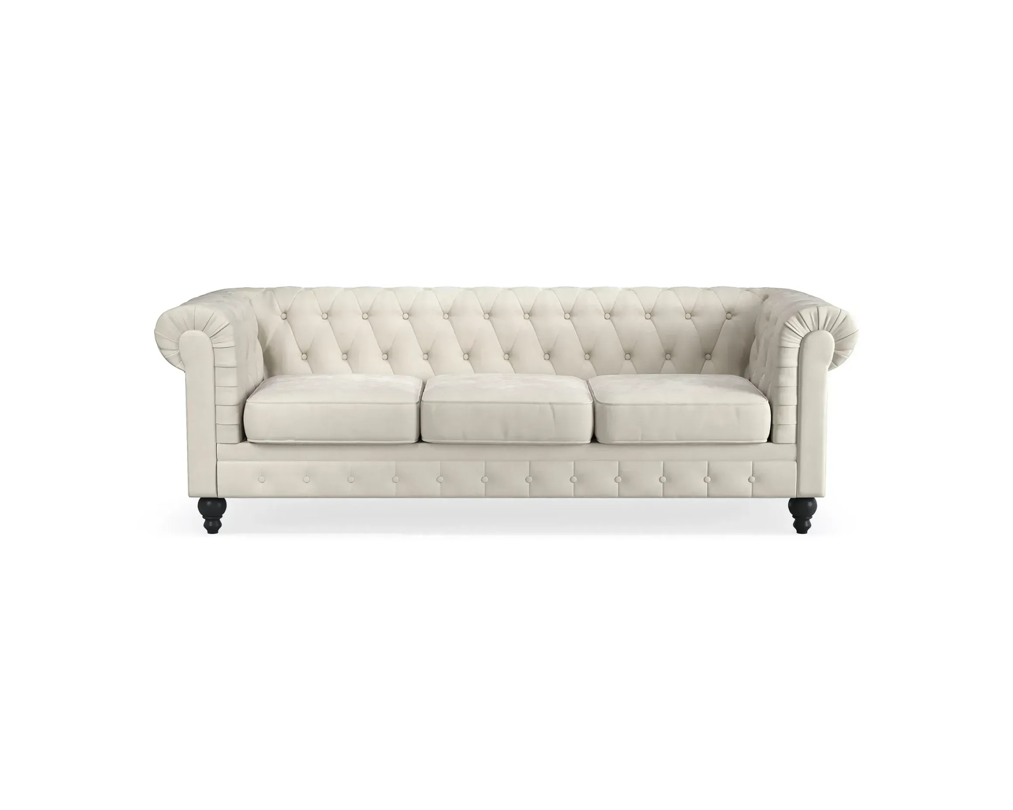 Chesterfield Lyx 3-sits sammetssoffa beige