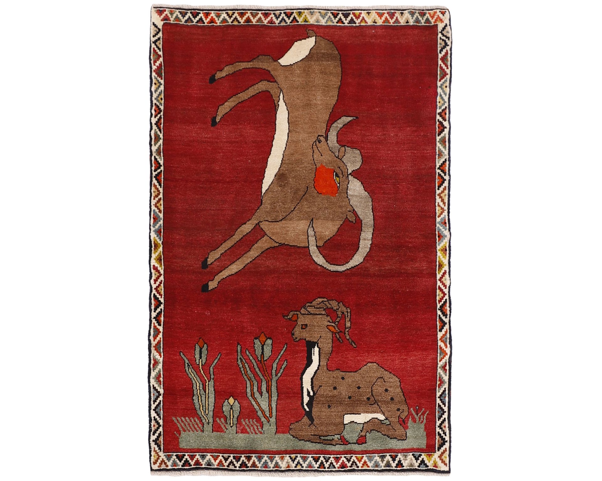 Old Figural Kashghai itämainen matto 108 x 168 cm