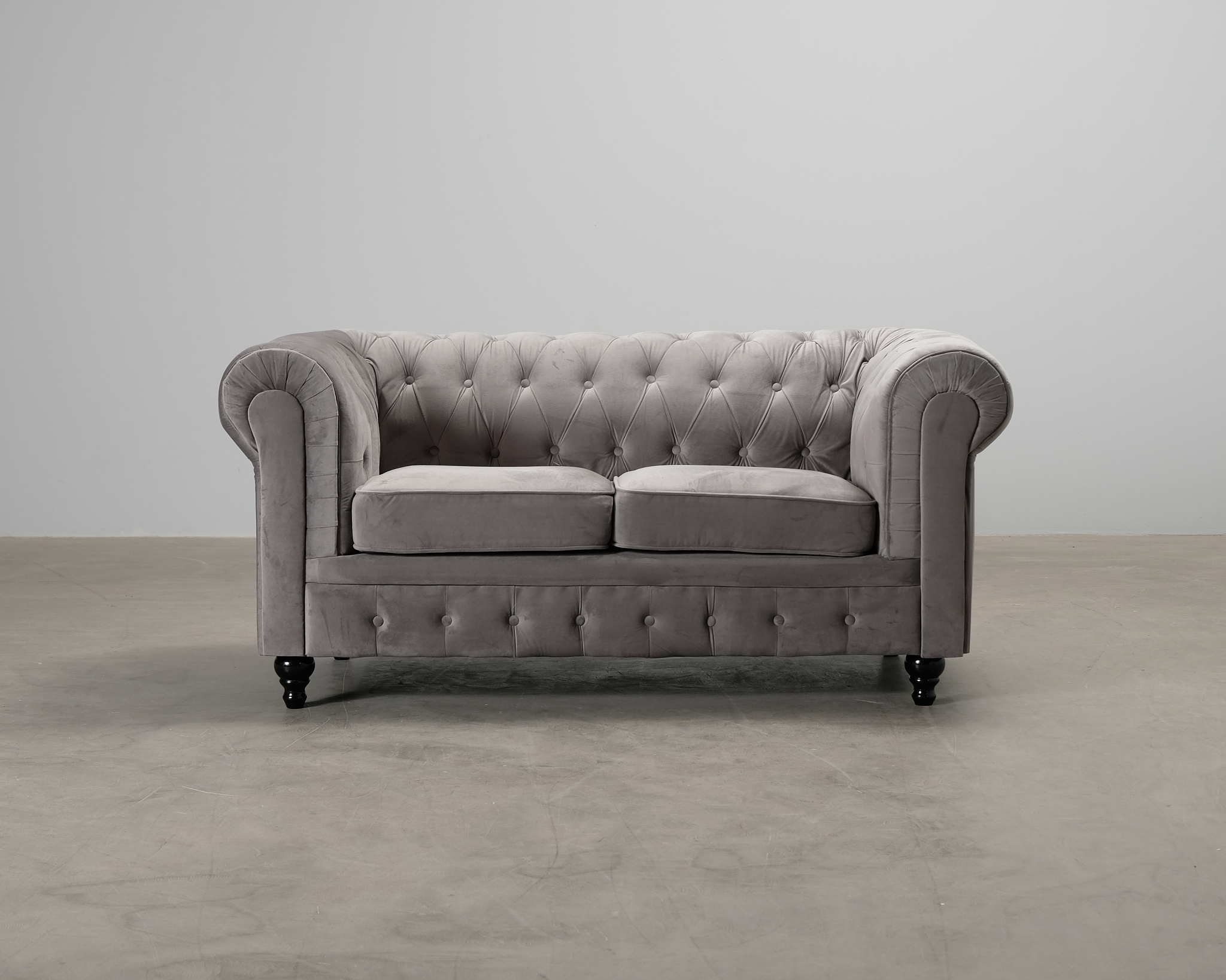 Chesterfield Lyx 2-sits soffa i sammet gr&aring;